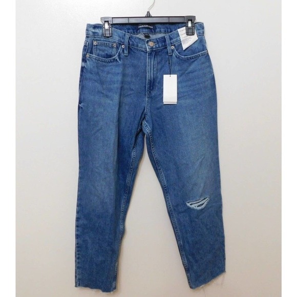 JR482 Calvin Klein Jeans Ripped High-Rise Mom-Fit Cotton Ankle Jeans Size 31 - Picture 1 of 2